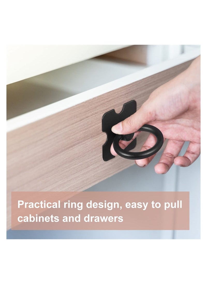 Drawer Handles and Ring Pull, 4 Pcs Decorative Furniture Door Drawer Handles and Ring Pull with Screws for Cabinet Wardrobe Cupboard Dresser, Black