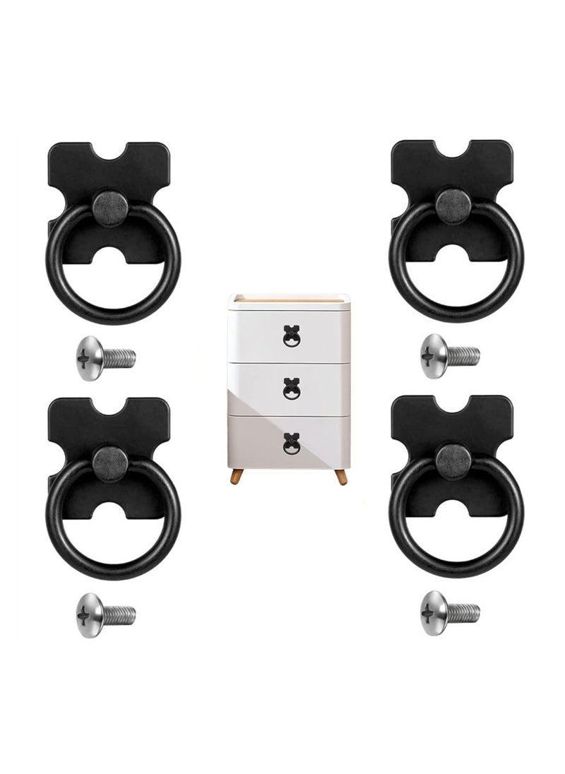 Drawer Handles and Ring Pull, 4 Pcs Decorative Furniture Door Drawer Handles and Ring Pull with Screws for Cabinet Wardrobe Cupboard Dresser, Black