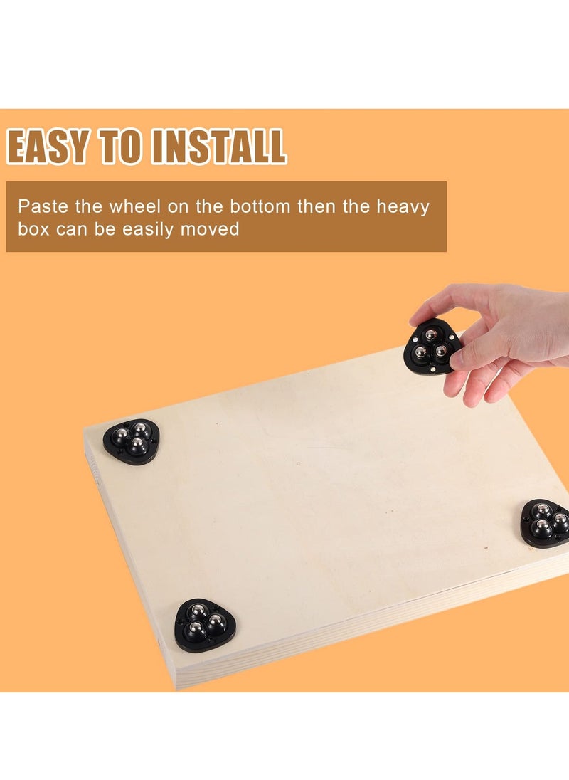 16 Pcs Mini Sticky Pulley Self Adhesive Caster Wheels 360 Degree Rotation Swivel Wheels Roller Pulley Tiny Wheels for Toy Car Storage Box Shoe Racks Trash Can DIY Black