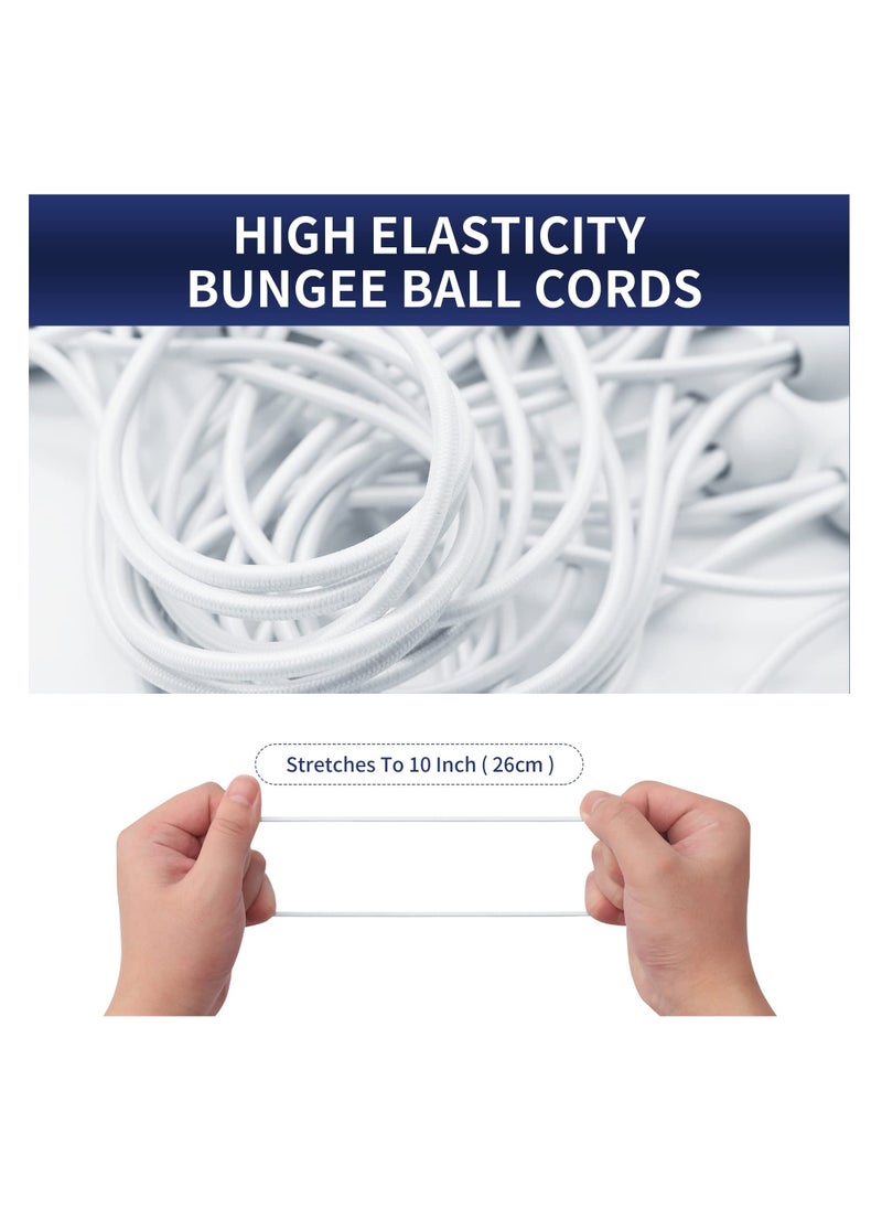 50 Pcs Tarpaulin Bungee Balls, 6in Heavy Duty UV Resistant Tarp Bungee Cord with Balls, Elastic Ties Bungee Strap Ties Balls for Tarpaulin, Banner, Camping, Tent, Flag Poles(White)