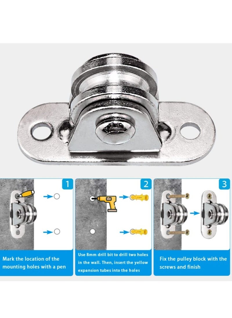 Pulley Block Silent Pulley Wheel, 2Pcs Heavy Duty Fixed Pullies Loading 176 lb for Cord Material Handling Moving and DIY Project Wall Ceiling Mount Pulleys