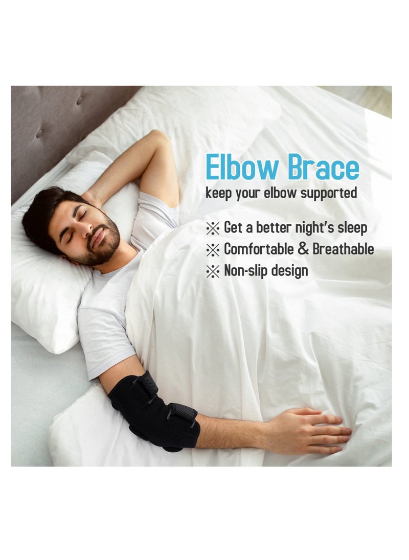 Elbow Brace, Comfortable Night Elbow Support, Adjustable Elbow Stabilizer, for Sleep Elbow Splint, with 2 Removable Metal Splints for Cubital Tunnel Syndrome, Tendonitis, Ulnar Nerve, Tennis