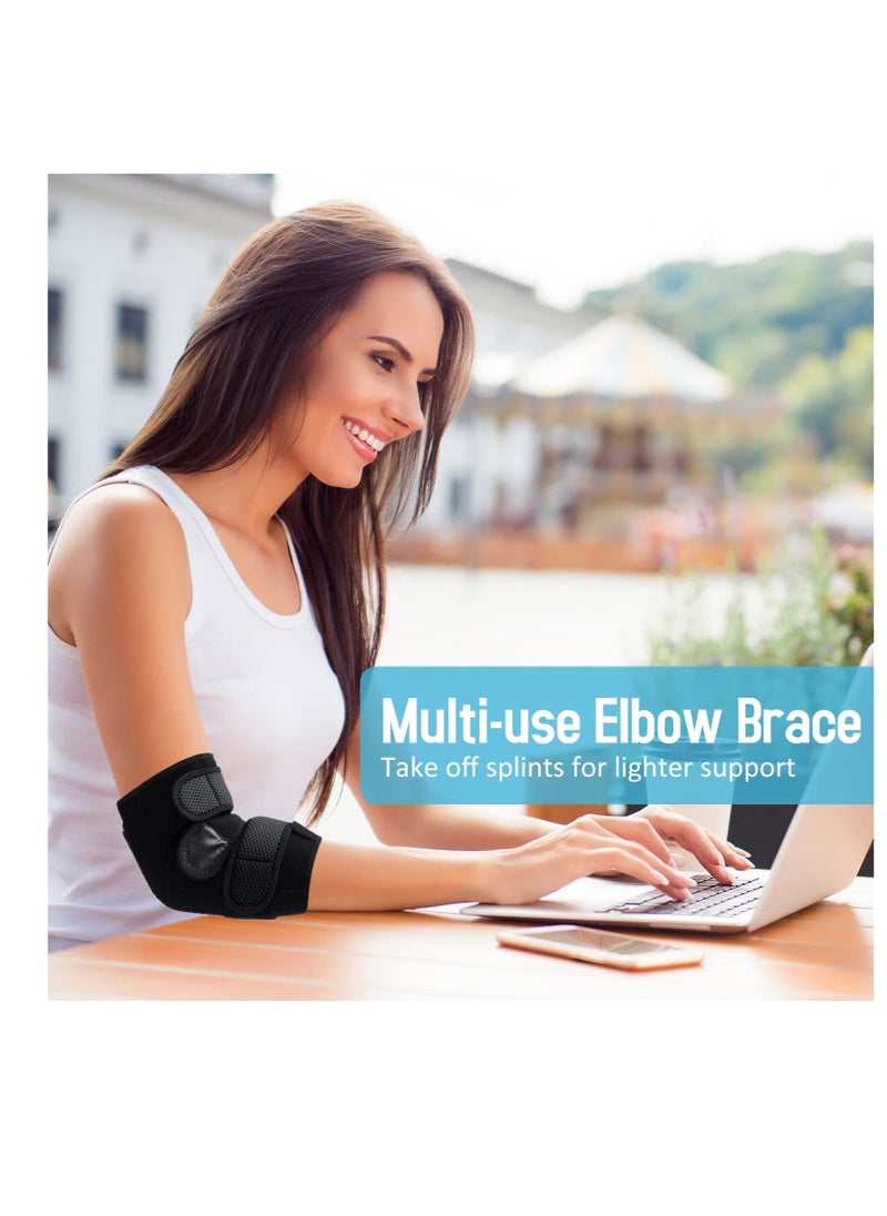 Elbow Brace, Comfortable Night Elbow Support, Adjustable Elbow Stabilizer, for Sleep Elbow Splint, with 2 Removable Metal Splints for Cubital Tunnel Syndrome, Tendonitis, Ulnar Nerve, Tennis