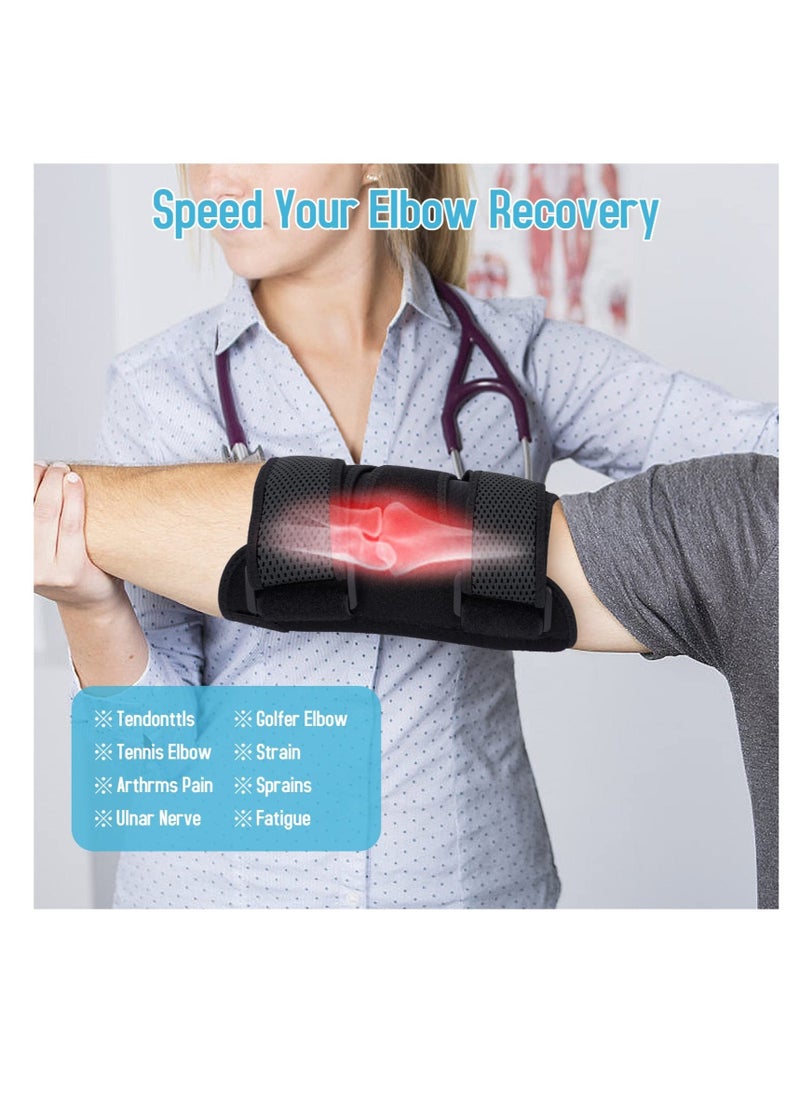 Elbow Brace, Comfortable Night Elbow Support, Adjustable Elbow Stabilizer, for Sleep Elbow Splint, with 2 Removable Metal Splints for Cubital Tunnel Syndrome, Tendonitis, Ulnar Nerve, Tennis