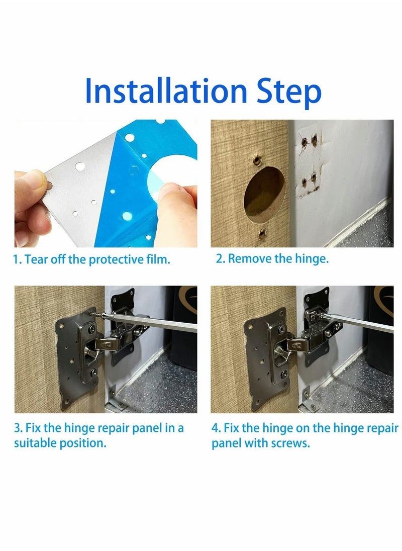 Cabinet Hinge Repair Plate, Stainless Steel Kits with Mounting Screws Wooden for Protecting Furniture and Kitchen Cabinet(4 Half Hole)