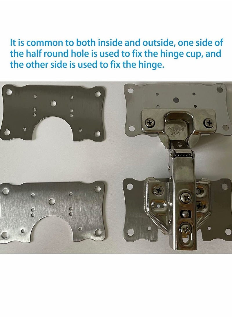 Cabinet Hinge Repair Plate, Stainless Steel Kits with Mounting Screws Wooden for Protecting Furniture and Kitchen Cabinet(4 Half Hole)
