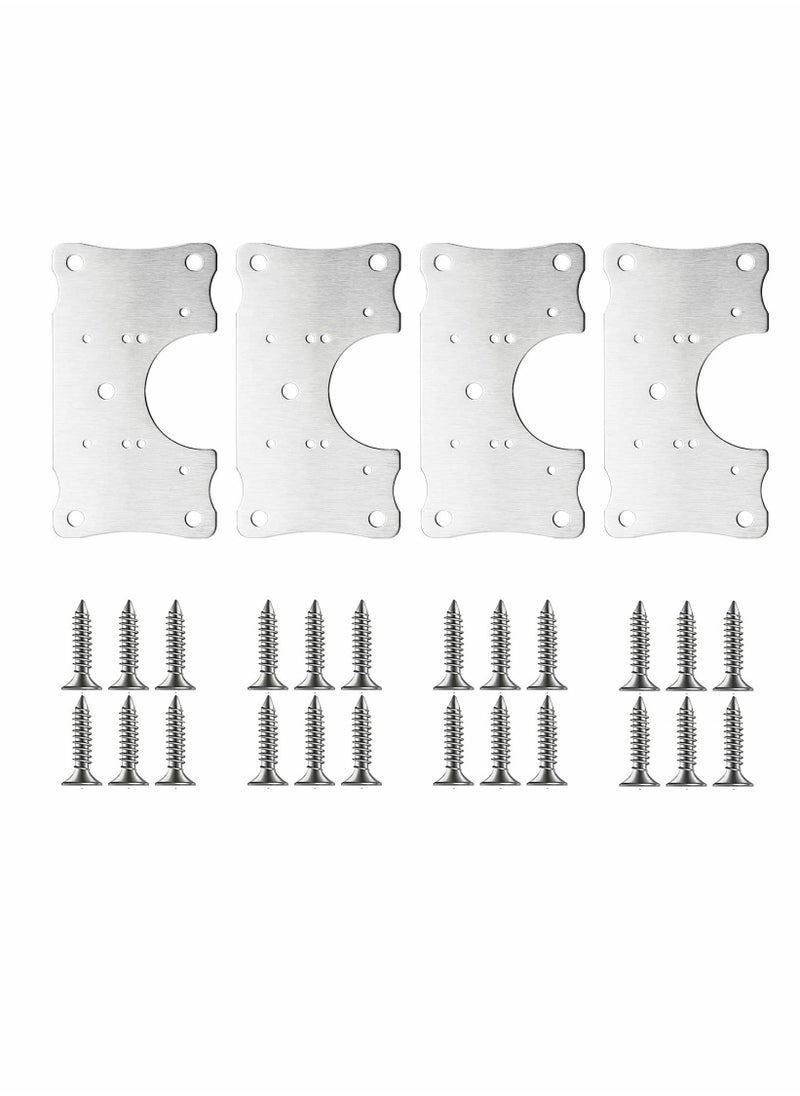 Cabinet Hinge Repair Plate, Stainless Steel Kits with Mounting Screws Wooden for Protecting Furniture and Kitchen Cabinet(4 Half Hole)