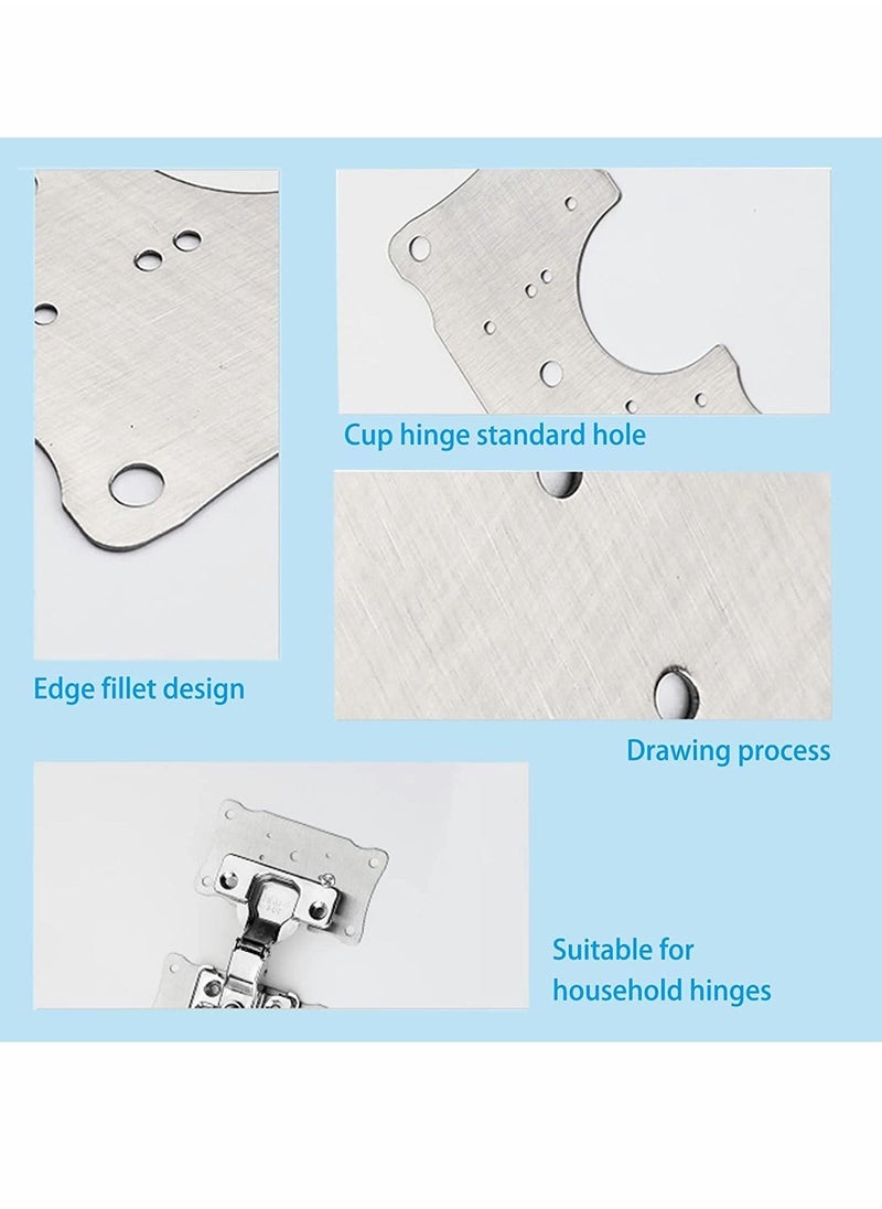 Cabinet Hinge Repair Plate, Stainless Steel Kits with Mounting Screws Wooden for Protecting Furniture and Kitchen Cabinet(4 Half Hole)