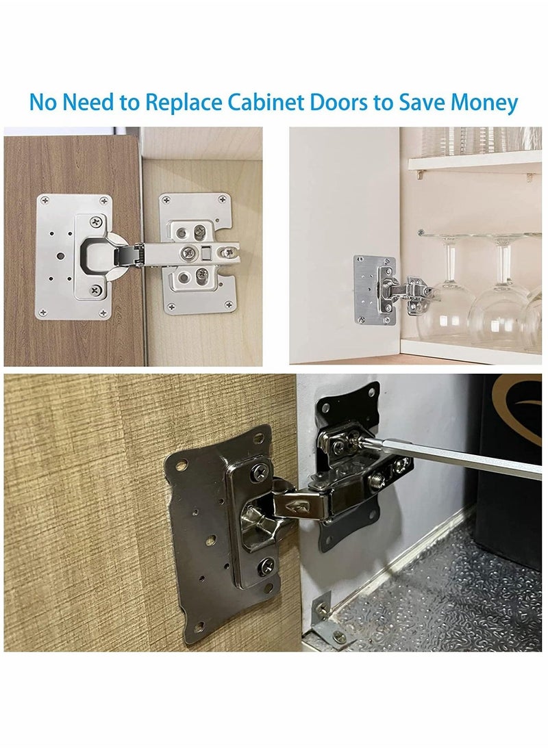 Cabinet Hinge Repair Plate, Stainless Steel Kits with Mounting Screws Wooden for Protecting Furniture and Kitchen Cabinet(4 Half Hole)