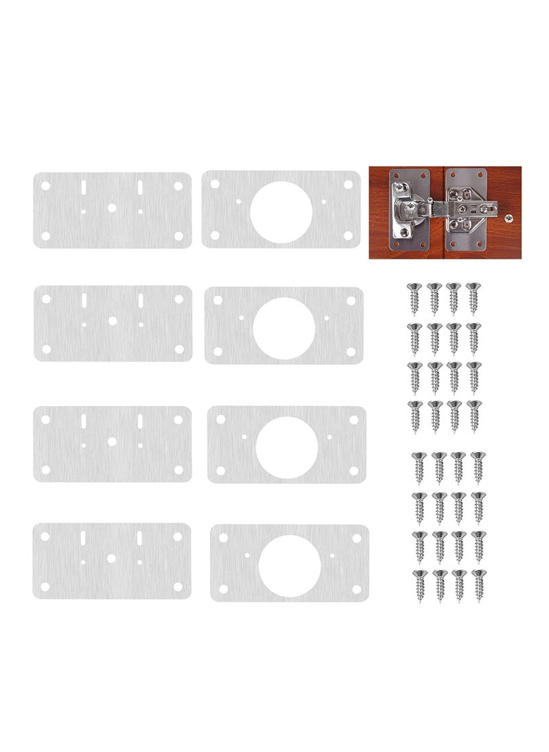 Hinge Repair Kit, Cabinet Door Hinge Repair Plate Hinge Fixing Plate for Kitchen Cupboard Door Locker Cabinet Door Hinge Repair Brackets with Mounting Screws 8 Pack