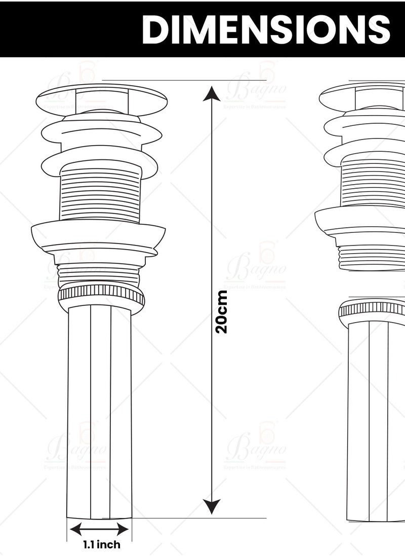 B BAGNO Long Popup waste unslotted waste premium quality stainless steel for wash basin without overflow hole (BPL01CR)