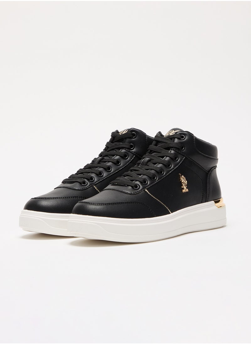 Women's Black High-Top Sneakers with Golden Accents - Sleek and Modern Design