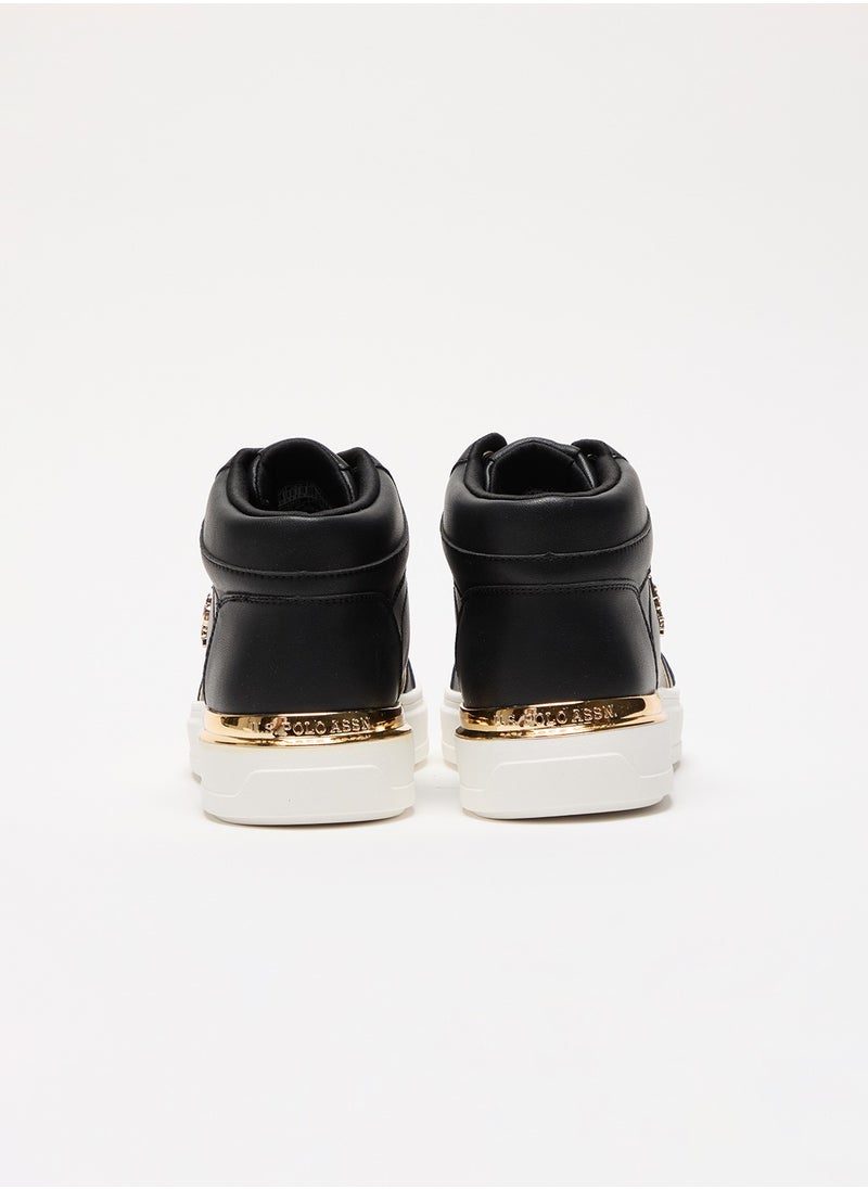 Women's Black High-Top Sneakers with Golden Accents - Sleek and Modern Design