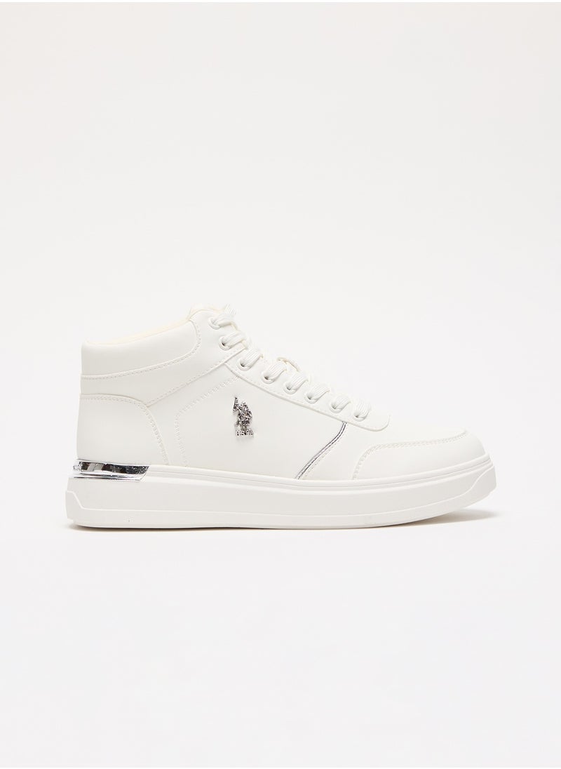 Women's White High-Top Sneakers with Golden Accents - Sleek and Modern Design