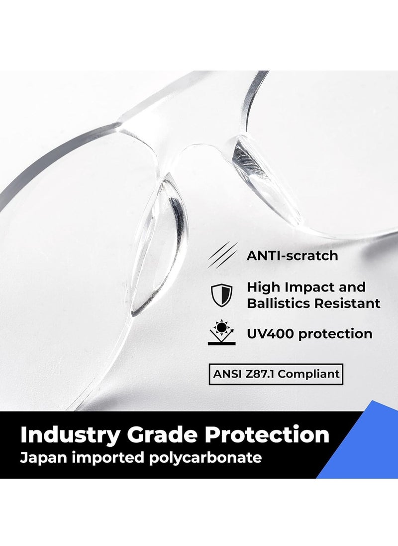 Safety Glasses, Impact and Scratch Resistant Crystal Clear Lens Protective Eyewear for Lab, Industrial, Carpentry, Shooting, Sports, and More Clear Frame，6 Pieces