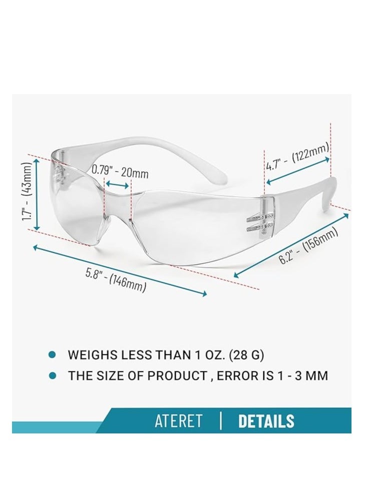 Safety Glasses, Impact and Scratch Resistant Crystal Clear Lens Protective Eyewear for Lab, Industrial, Carpentry, Shooting, Sports, and More Clear Frame，6 Pieces