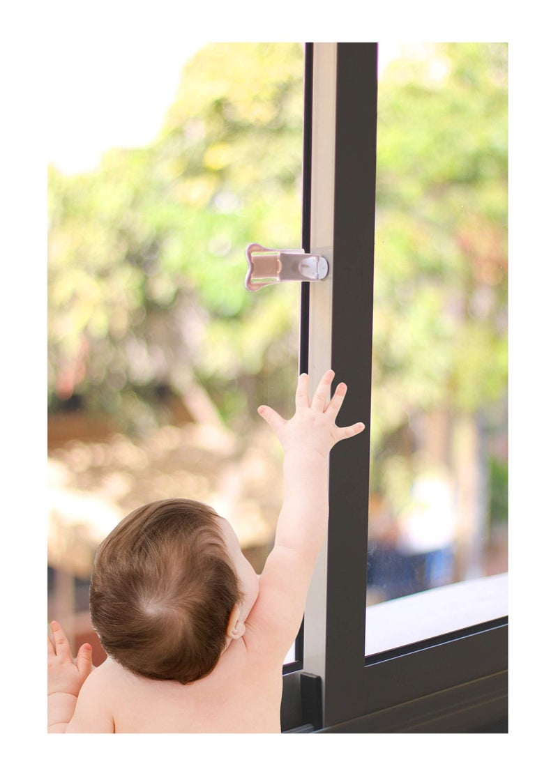 Sliding Door Lock for Child Safety, Window Stoppers for Vertical Windows, Child Proof Locks for Sliding Glass Doors, Windows, Closets & Cabinets, Safety Locks for All Your Home Openings (4 Pcs)