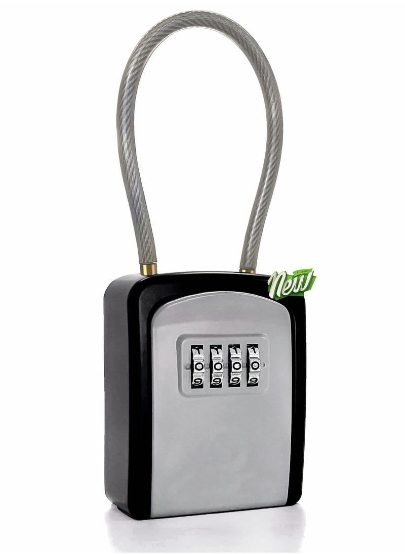 Key Lock Box Portable with Removable Cable Shackle, Indoor Outdoor Waterproof 4 Digit Password Combination with Resettable Code with A B Switch Key Lockbox for Outside Hold Spare Keys for Realtors