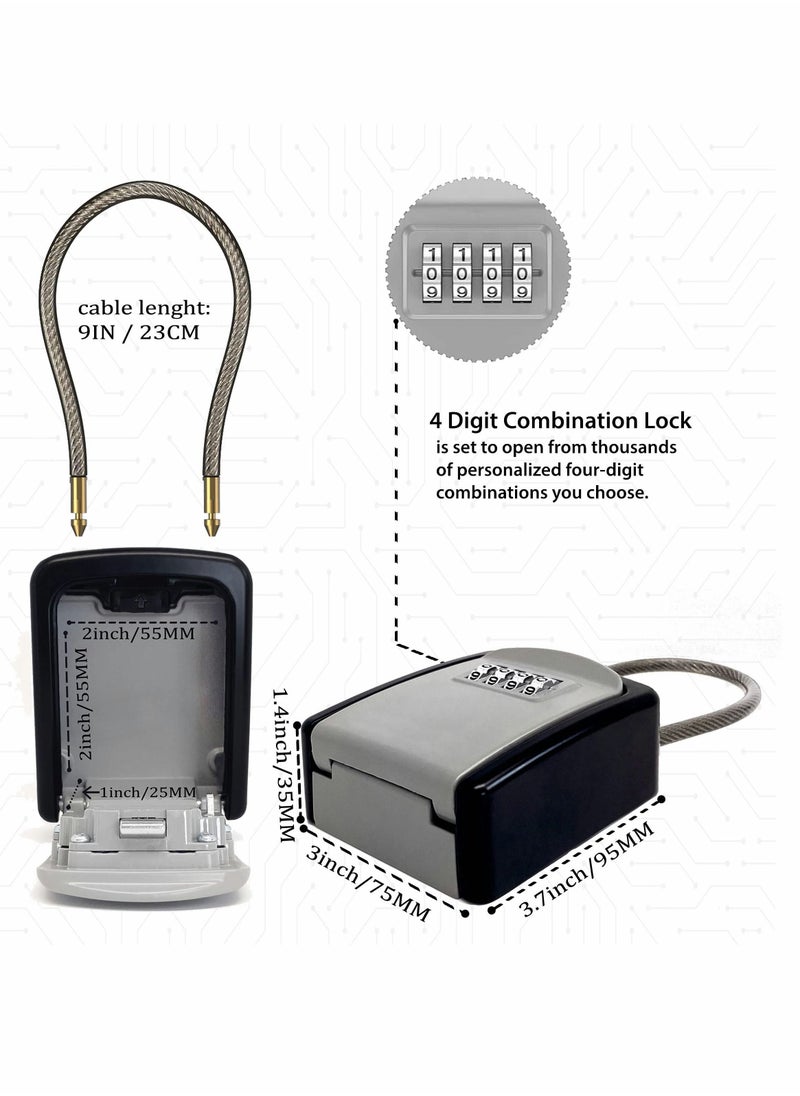 Key Lock Box Portable with Removable Cable Shackle, Indoor Outdoor Waterproof 4 Digit Password Combination with Resettable Code with A B Switch Key Lockbox for Outside Hold Spare Keys for Realtors