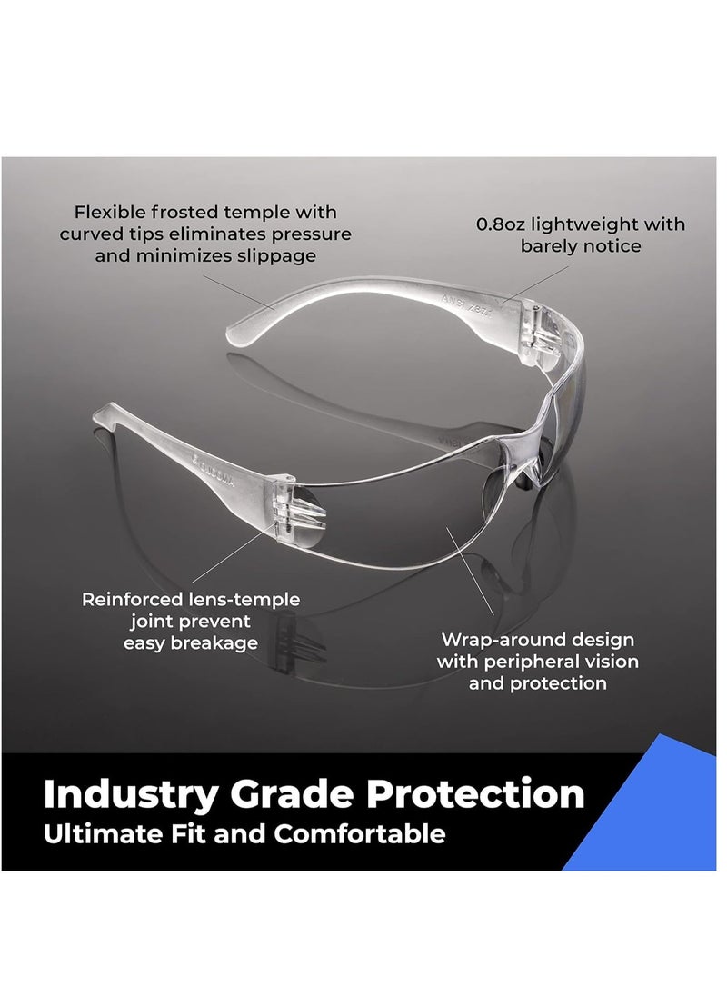 Safety Glasses, Impact and Scratch Resistant Crystal Clear Lens Protective Eyewear for Lab, Industrial, Carpentry, Shooting, Sports, and More Clear Frame，6pcs