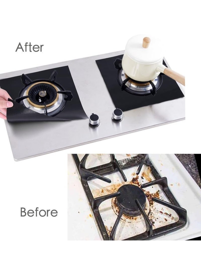 8pcs Gas Stove Burner Covers, Non-Stick Gas Range Protectors Reusable Aluminum Foil Dishwasher Safe. Black/Silver