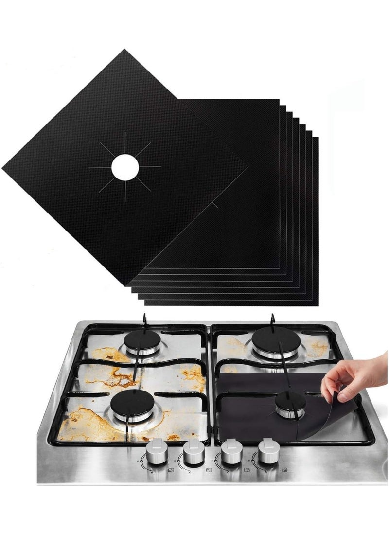 8pcs Gas Stove Burner Covers, Non-Stick Gas Range Protectors Reusable Aluminum Foil Dishwasher Safe. Black/Silver