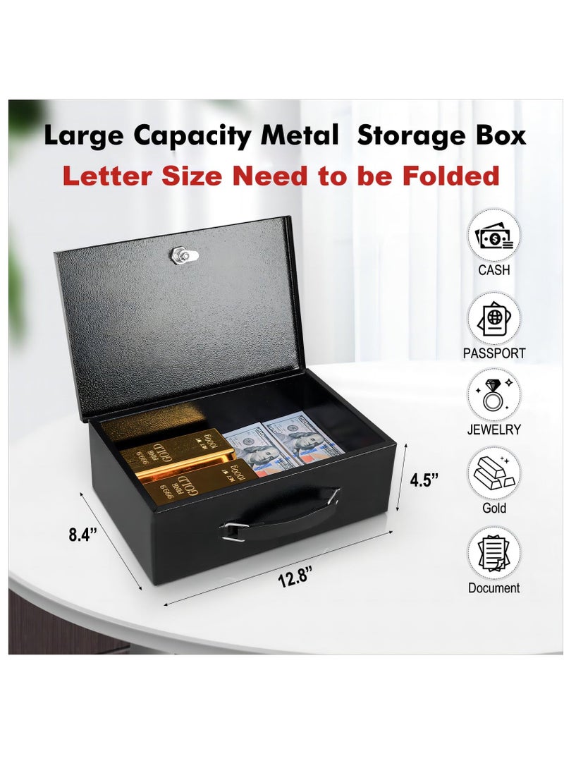 Fireproof Document Box with Key Lock, Safe Storage Box for Valuables, Fire Resistance Security Chest, Fireproof Box for Documents, Passport, Cash, Tablet, Exterior 12.8'' x 8.4'' x 4.5'' Black