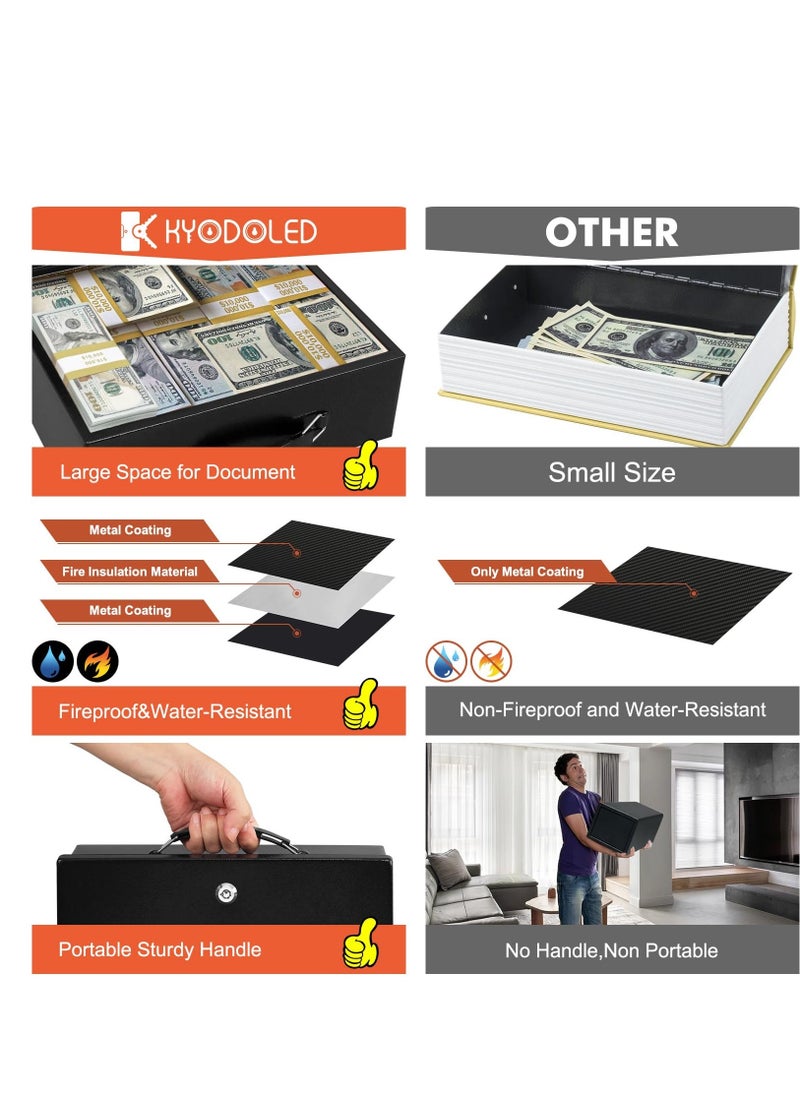 Fireproof Document Box with Key Lock, Safe Storage Box for Valuables, Fire Resistance Security Chest, Fireproof Box for Documents, Passport, Cash, Tablet, Exterior 12.8'' x 8.4'' x 4.5'' Black