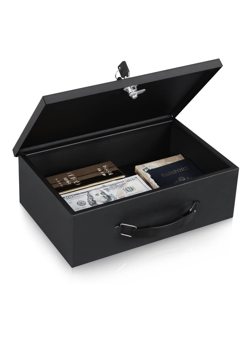 Fireproof Document Box with Key Lock, Safe Storage Box for Valuables, Fire Resistance Security Chest, Fireproof Box for Documents, Passport, Cash, Tablet, Exterior 12.8'' x 8.4'' x 4.5'' Black