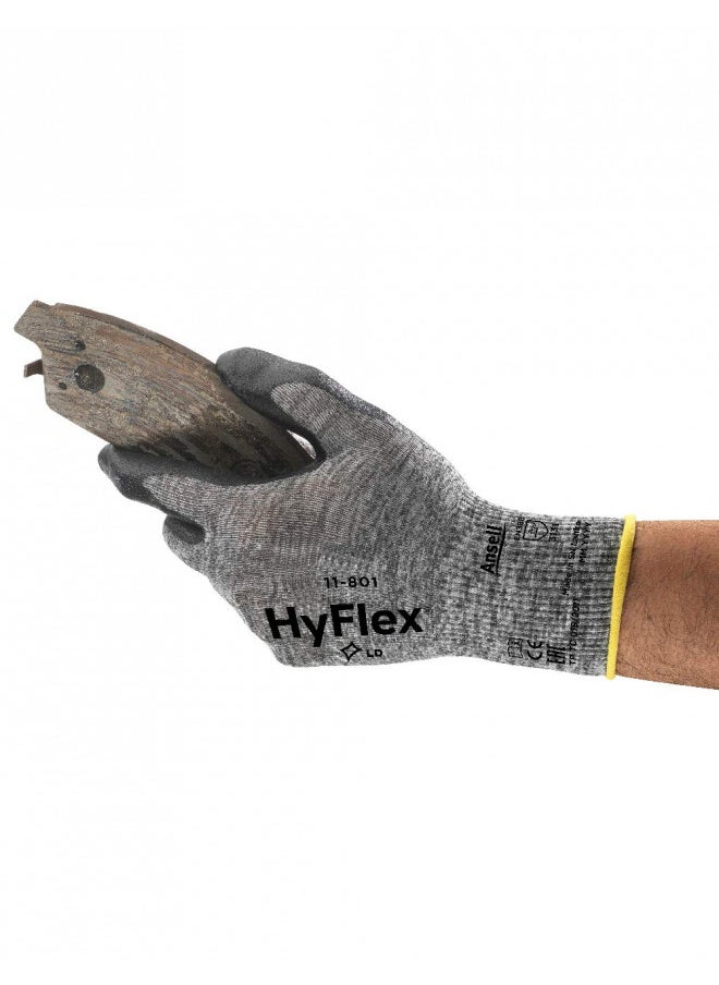 Ansell HyFlex 11-801 Nylon Glove, Black Foam Nitrile Coating, Knit Wrist Cuff, Large, Size 9 (Pack of 12)