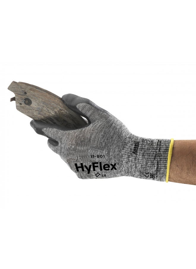 Ansell HyFlex 11-801 Nylon Glove, Black Foam Nitrile Coating, Knit Wrist Cuff, Large, Size 9 (Pack of 12)