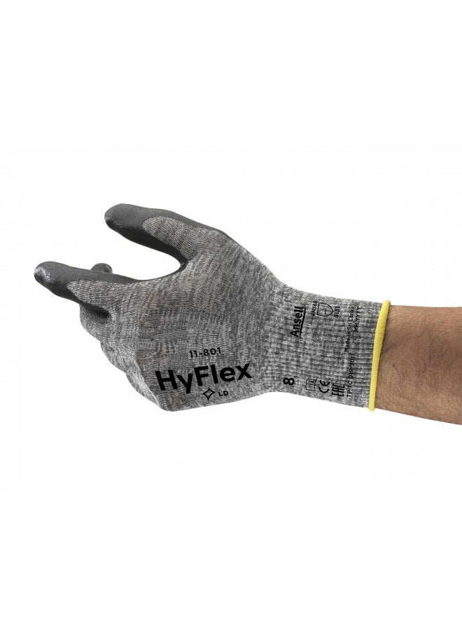 Ansell HyFlex 11-801 Nylon Glove, Black Foam Nitrile Coating, Knit Wrist Cuff, Large, Size 9 (Pack of 12)