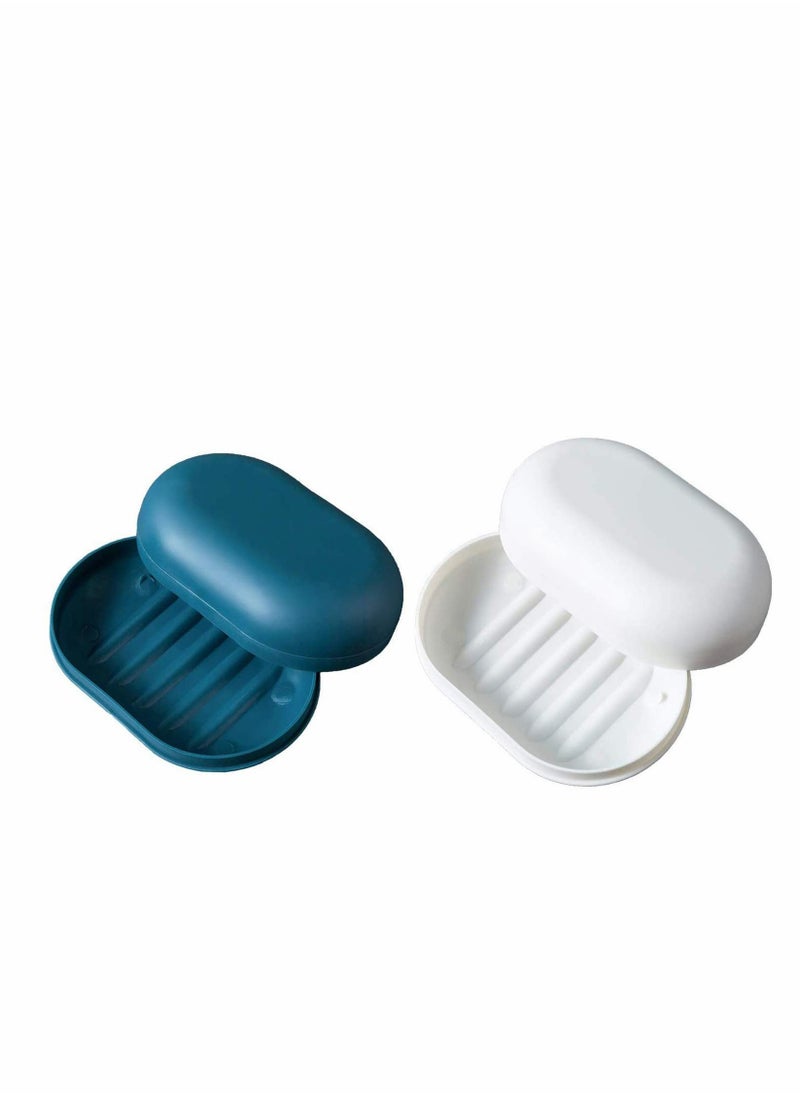 2Pack Soap Dish Travel Soap Box Soap Container Container Soap Tray, Soap Box Case, Holder for Sponges Hand Soap Dish Perfect for Gift, Travel Blue White