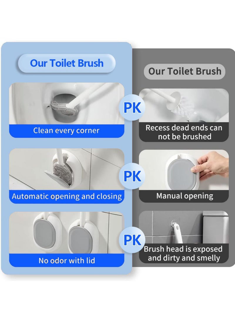 Toilet Brush and Holder Set for Bathroom, Flexible Toilet Brush Head with Silicone Bristles to Easily Clean Dead Corners, Compact Size for Storage and Organization, White