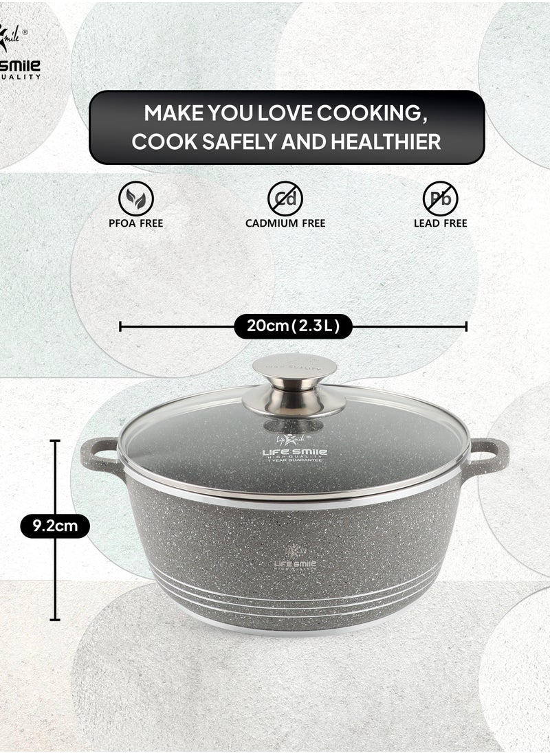 20cm (2.3 Liter) Non Stick Stock Pot - Aluminum Soup Pot with T.Glass Lid - 100% PFOA and PTFE Free