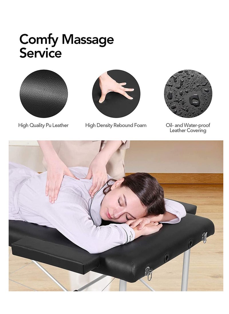 Foldable Massage Table Portable Massage Bed Salon Lightweight Bed with Reinforcement Frame Pillow PU 2 Fold Thick mattress Carrying Handle Bag For SPA Beauty Facial CareSpa Tattoo-Dark