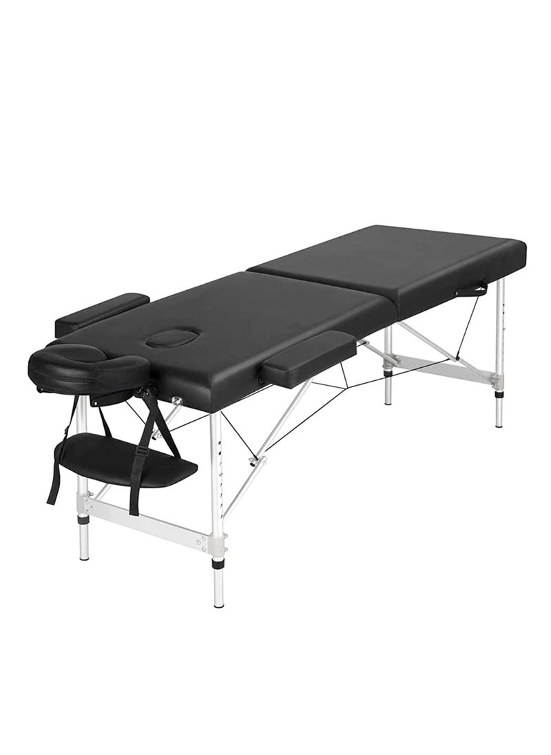 Foldable Massage Table Portable Massage Bed Salon Lightweight Bed with Reinforcement Frame Pillow PU 2 Fold Thick mattress Carrying Handle Bag For SPA Beauty Facial CareSpa Tattoo-Dark