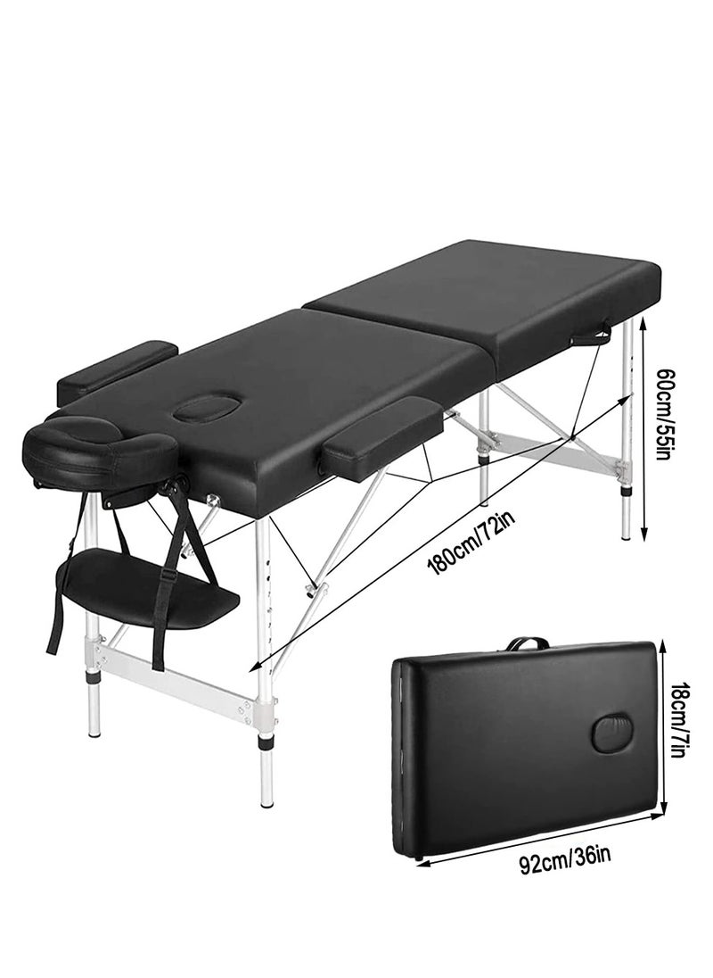 Foldable Massage Table Portable Massage Bed Salon Lightweight Bed with Reinforcement Frame Pillow PU 2 Fold Thick mattress Carrying Handle Bag For SPA Beauty Facial CareSpa Tattoo-Dark