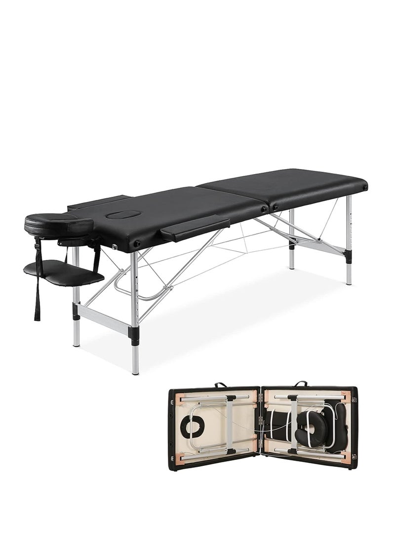 ZUIHAO Portable Massage Bed  Foldable Massage Tables with Pillow SPA Bed with Stainless Steel Frame 2 Fold Black for SPA Salon Tattoo Massage Therapeutic Treatment Black