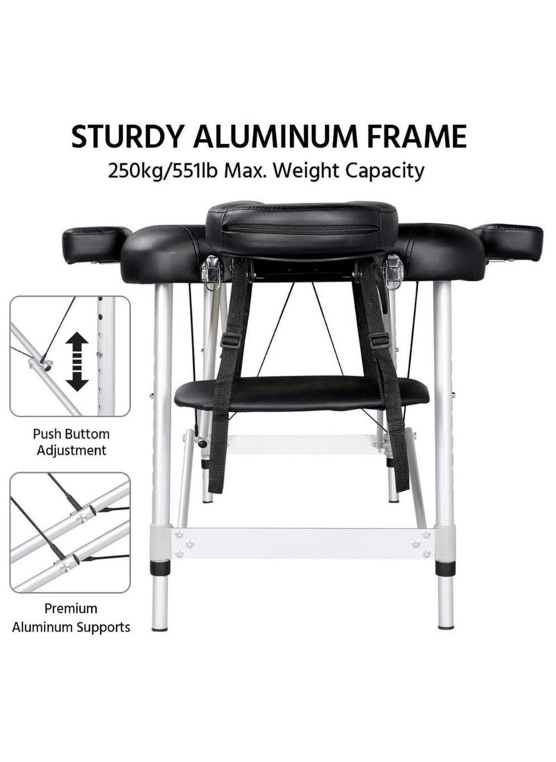 ZUIHAO Portable Massage Bed  Foldable Massage Tables with Pillow SPA Bed with Stainless Steel Frame 2 Fold Black for SPA Salon Tattoo Massage Therapeutic Treatment Black