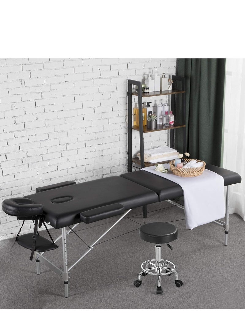 ZUIHAO Portable Massage Bed  Foldable Massage Tables with Pillow SPA Bed with Stainless Steel Frame 2 Fold Black for SPA Salon Tattoo Massage Therapeutic Treatment Black