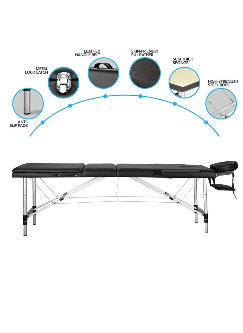 ZUIHAO Portable Massage Bed  Foldable Massage Tables with Pillow SPA Bed with Stainless Steel Frame 2 Fold Black for SPA Salon Tattoo Massage Therapeutic Treatment Black