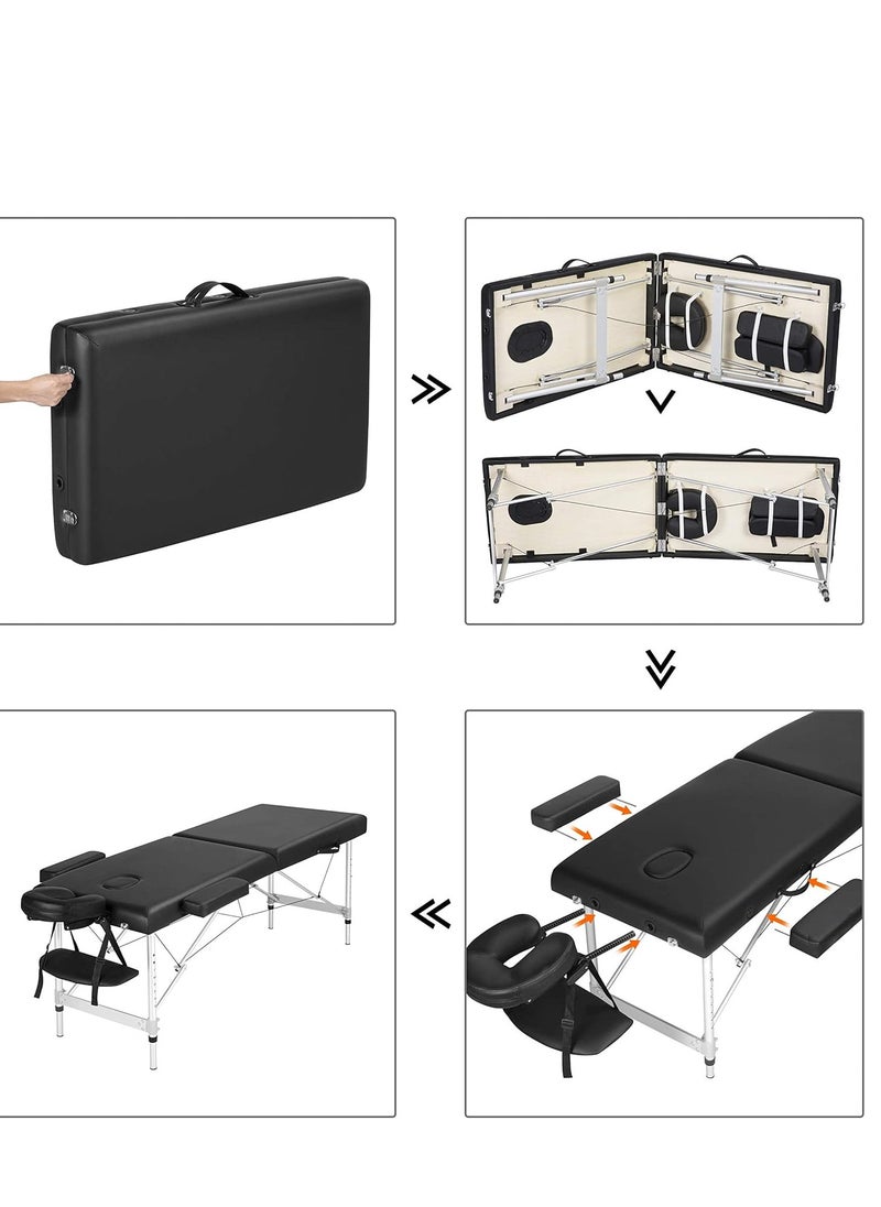 ZUIHAO Portable Massage Bed  Foldable Massage Tables with Pillow SPA Bed with Stainless Steel Frame 2 Fold Black for SPA Salon Tattoo Massage Therapeutic Treatment Black
