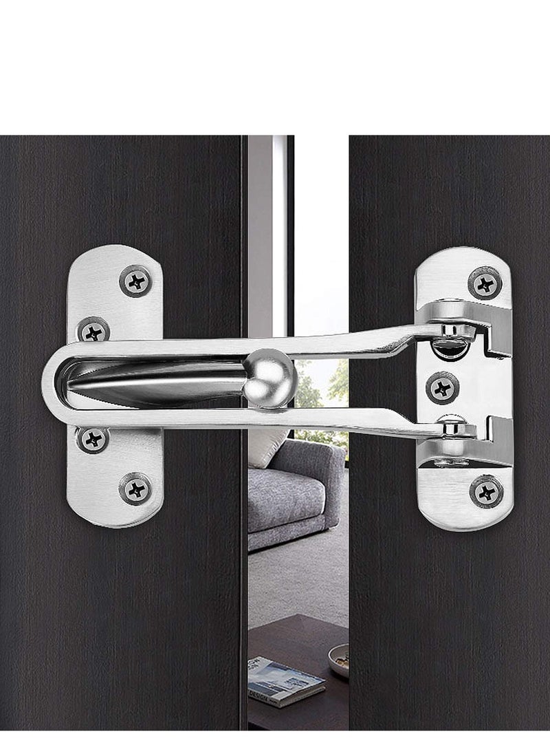 Door Lock Latch, Home Security Door Lock Swing Bar Door Guard for Kids, Hotel Door Latch, Thicken Solid Zinc Alloy Reinforcement Lock, Silver 2 Pack