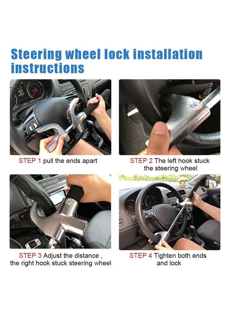 Car Steering Wheel Lock, Heavy Duty Anti-Theft Steering Wheel Lock Retractable Steering Lock with Escape Hammer 3 Keys for Auto/ Truck/ SUV (Black)