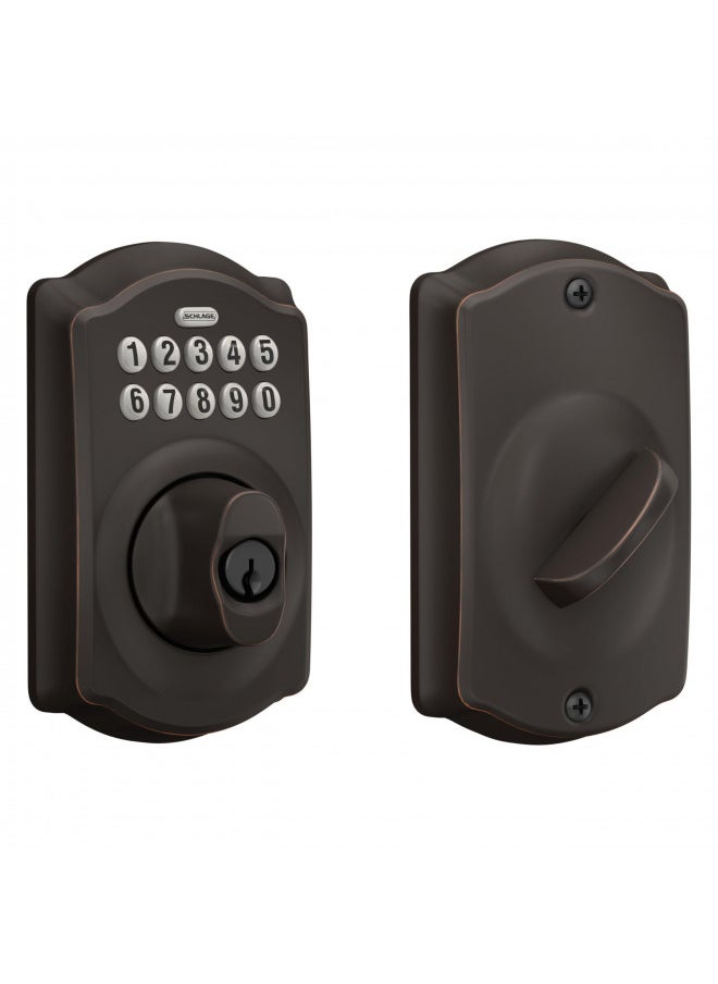 Schlage BE365 V CAM 716 Camelot Keypad Deadbolt, Electronic Keyless Entry Lock, Aged Bronze