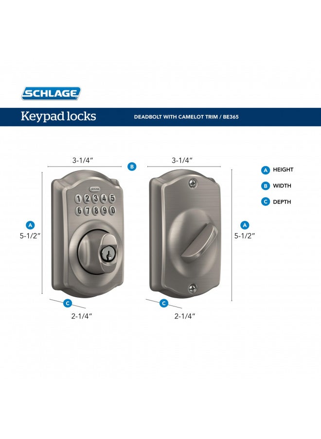 Schlage BE365 V CAM 716 Camelot Keypad Deadbolt, Electronic Keyless Entry Lock, Aged Bronze