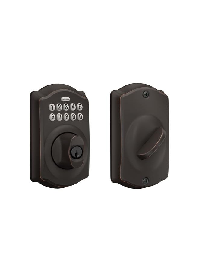 Schlage BE365 V CAM 716 Camelot Keypad Deadbolt, Electronic Keyless Entry Lock, Aged Bronze