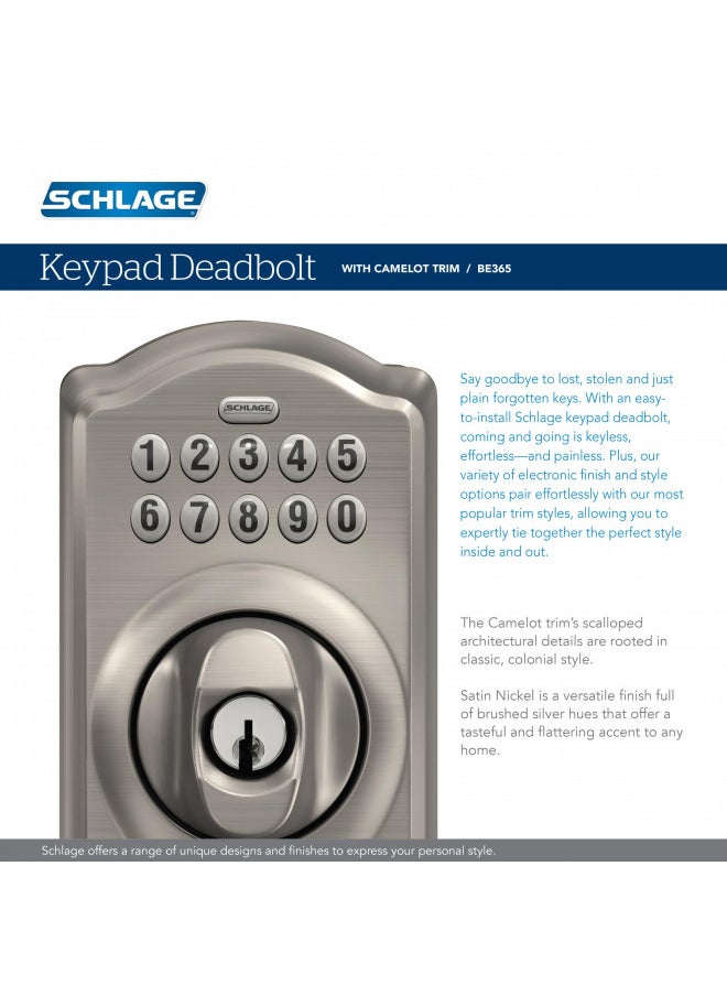 Schlage BE365 V CAM 716 Camelot Keypad Deadbolt, Electronic Keyless Entry Lock, Aged Bronze