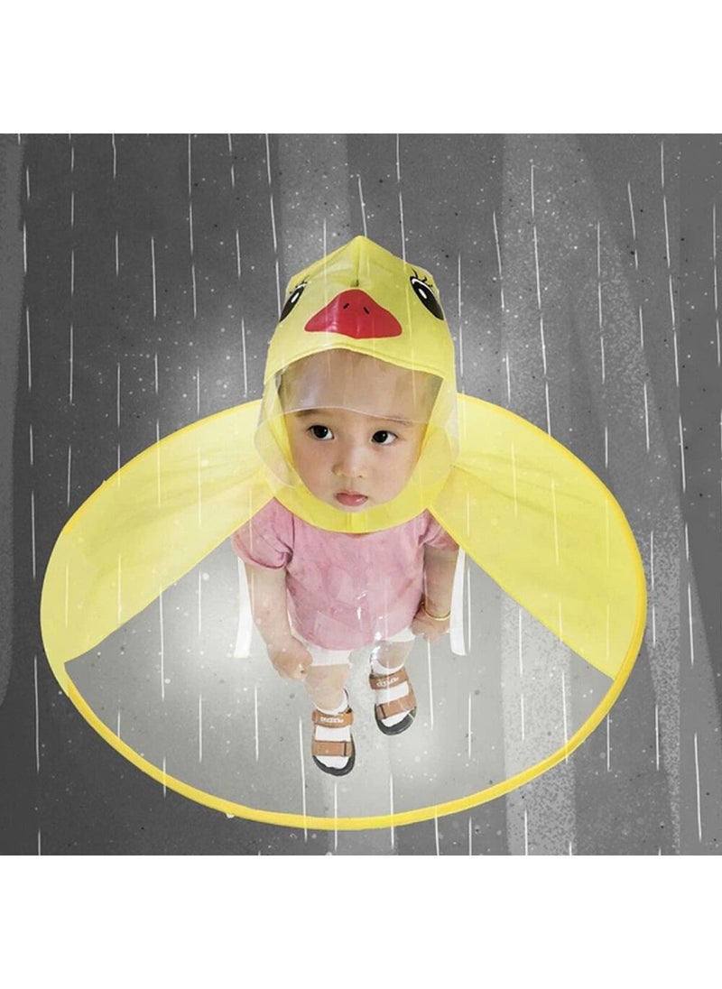 Raincoat Cartoon Kids Umbrella, Flying Saucer Umbrella, Portable Reusable Raincoats Hand Free Umbrella Hat, Children Comic Cute Yellow Duck Hat, Suitable Height 120-150cm